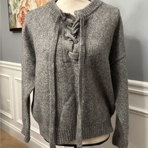 Zara Gray Knit Lace-Up Sweater